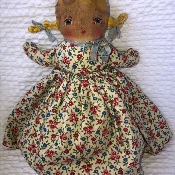 VINTAGE TOPSY TURVY Rag,Oil Cloth Faces 9.5” in. Handmade With Yarn Hair. - Picture 4 of 8